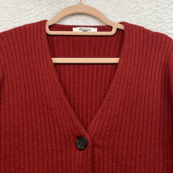 Madewell Cardigan Sweater Womens XXS Red Wool Alpaca Blend Button Ribbed Knit - Picture 4 of 11